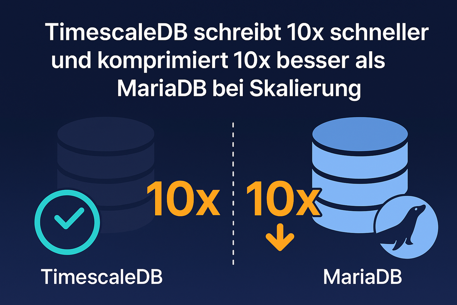TimeScaleDB schreibt 10x schneller und komprimiert 10x besser als MariaDB bei Skalierung